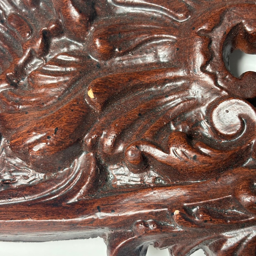Vintage Wall Pediment 23x10 Dark Brown Ornate Rococo Scroll Overdoor Decor Wood - Picture 2 of 10
